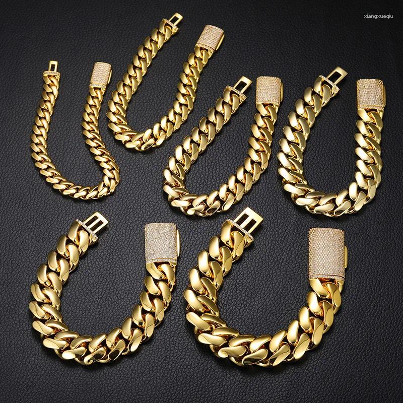 k bracelets 10mm-20mm wide hip hop bg iced out round miami curb cuban chain for men rapper jewelry gold Sier color
