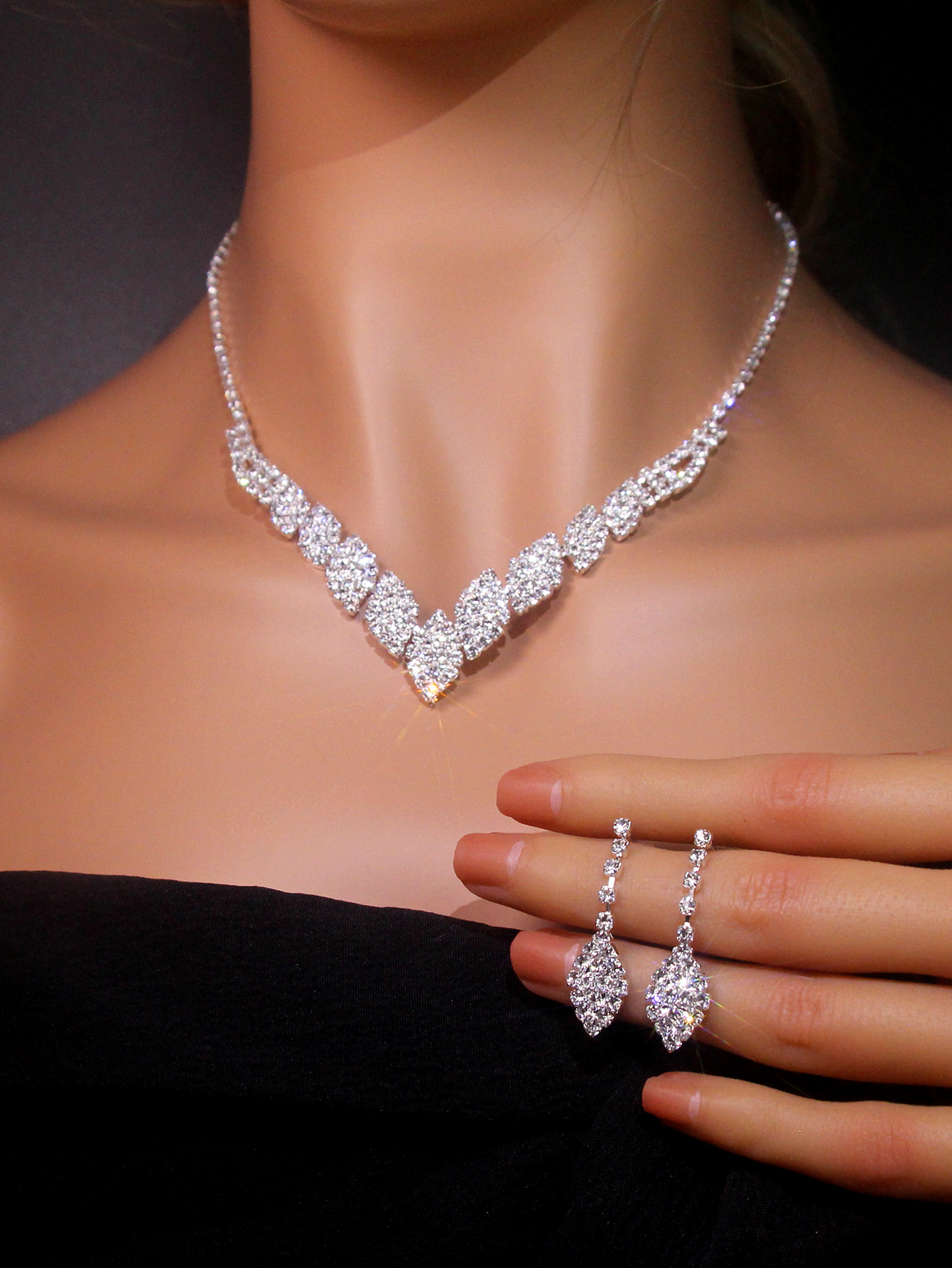 Crystal Bridal Jewelry Set silver plated necklace earrings Wedding jewelry sets for bride Bridesmaids women Bridal Accessories