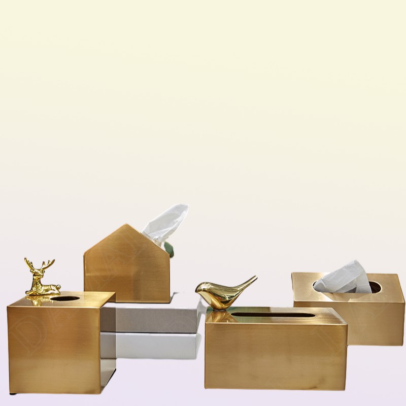 Tissue Boxes Napkins Gilded Metal Tissue Box Fawn Decoration Box Magnet Adsorption Animal Napkins Organizer Dining Table Home Deco2396424