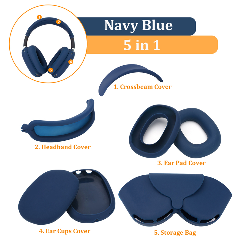 5 in 1 Soft Silicone Washable Cushion Anti-Scratch Ear Pad Cover/ Ear Cups Cover/ Headband Cover/ Headband Ear Cover/ Storage Bag Case For AirPods Max