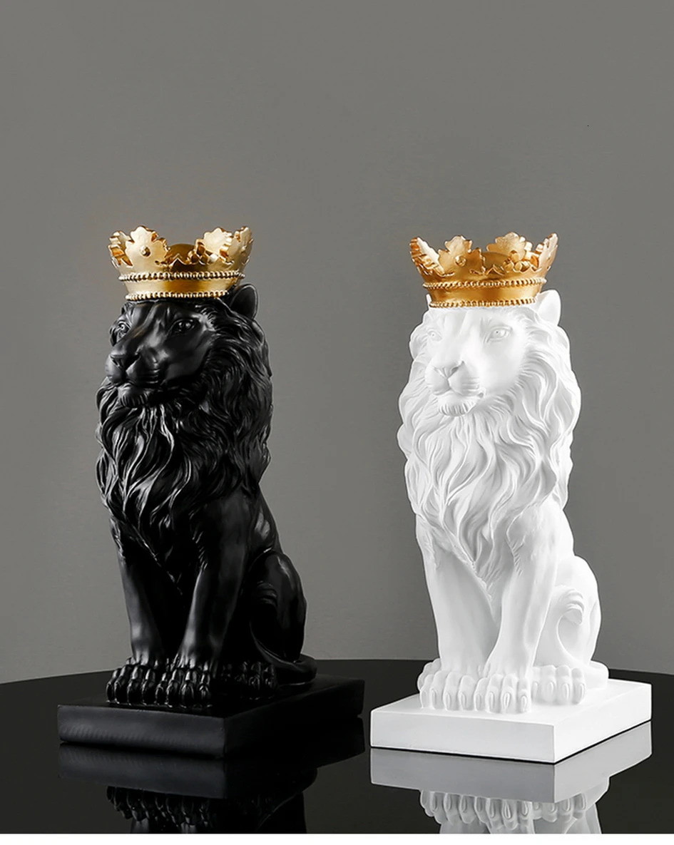 Resin Lion Statue Crown Lions Sculpture Animal Figurine Abstract Decoration Home Decor Nordic Model Decor Table Ornaments 231227