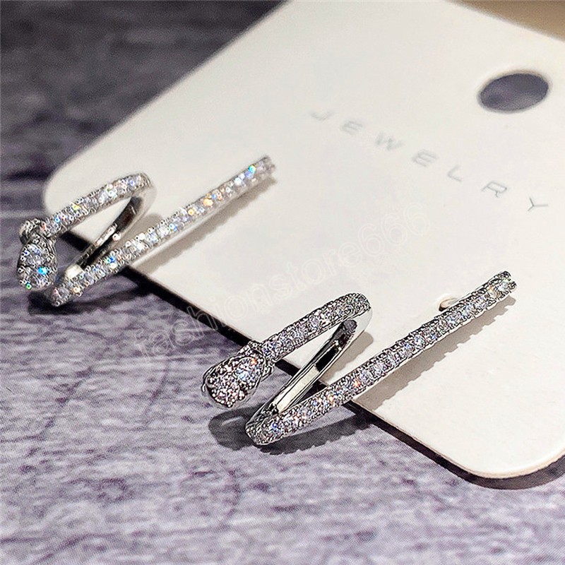 Creative Shaped Irregular Stud Earrings for Women CZ Silver Color Delicate Lady's Ear Accessories Fashion Jewelry