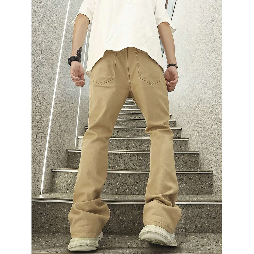 Bell-bottom Jeans Fashion Vintage Frayed Patchwork Color Block Denim Pants Men Casual Trousers Ripped Bottoms