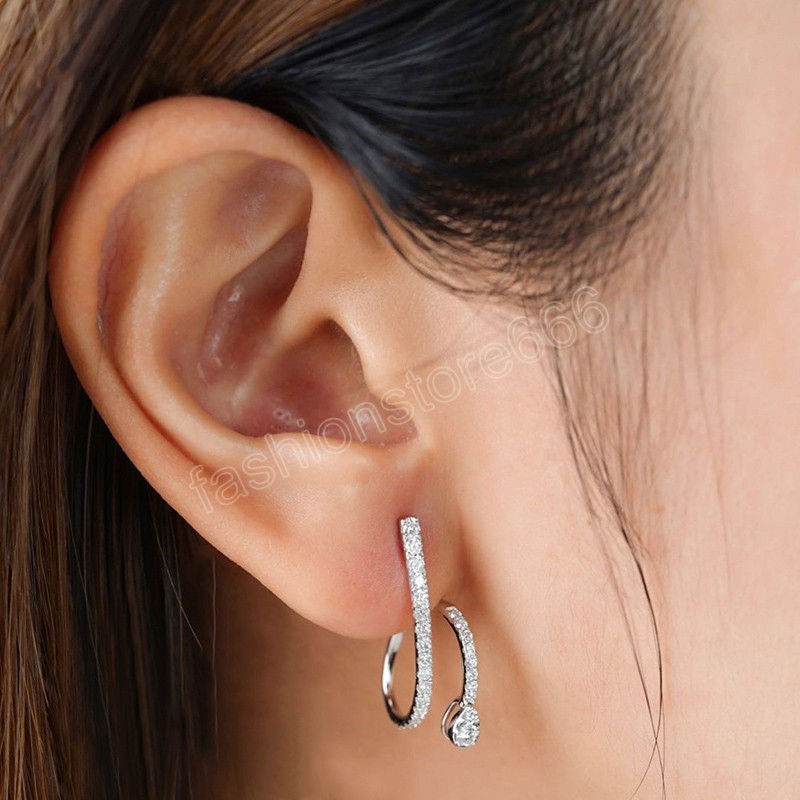 Creative Shaped Irregular Stud Earrings for Women CZ Silver Color Delicate Lady's Ear Accessories Fashion Jewelry