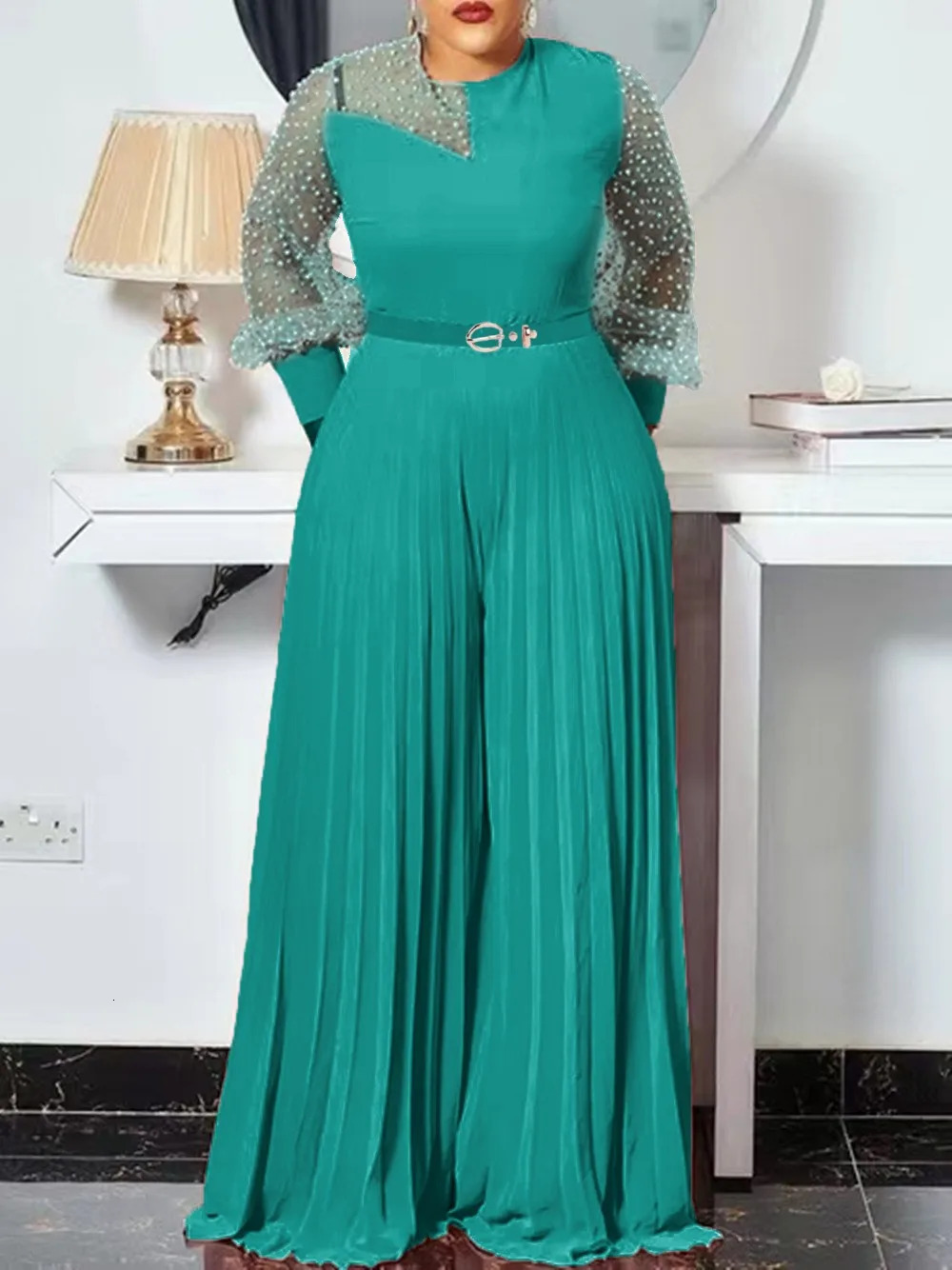 S-5xl Fall Outfits Women Pink Fashion Plus Size Jumpsuit Slim Pleated Long Sleeve Rompers Elegant Clothes Wholesale Drop 231227