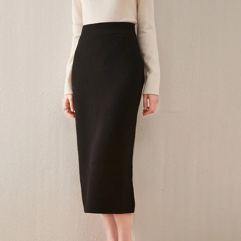 Korean Winter Cashmere Knitted long skirts for women y2k fashion Mid-Length High Waist A-line Skirts Female Wool Bottoms 231228