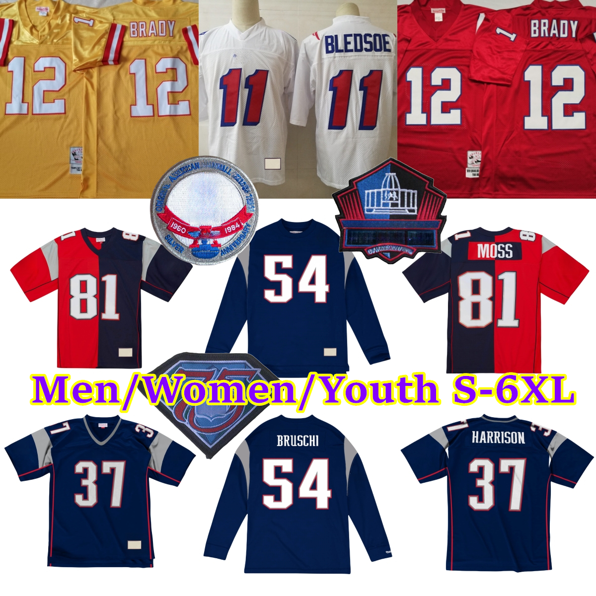 Custom S-6XL Throwback 1959-1999 Football 12 Tom Brady Jersey Stitch 4 Adam Vinatieri 73 John Hannah 56 Andre Tippett 24 Ty Law 87 Rob Gronkowski 80 Irving Fryar Jerseys