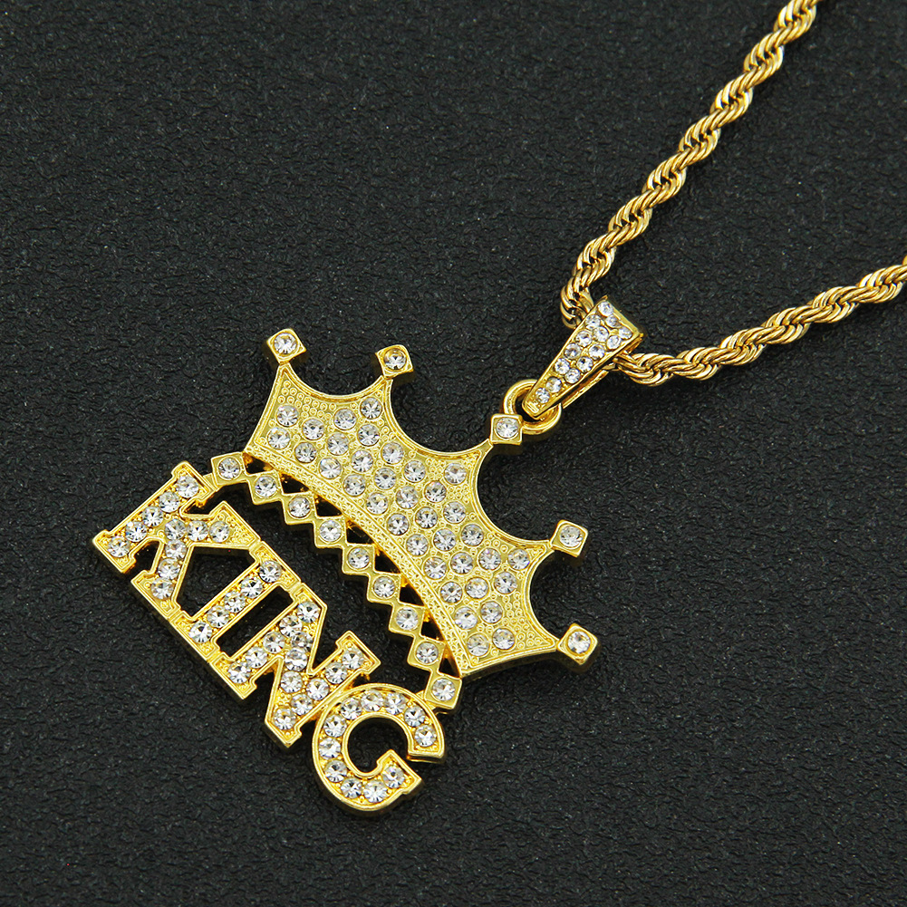 Pendant Necklaces Men Women Hip Hop KING Letter Iced Out Crystal Miami Cuban Link Stainless steel Fried Dough Twists Tennis Diamond Chain Choker Jewel