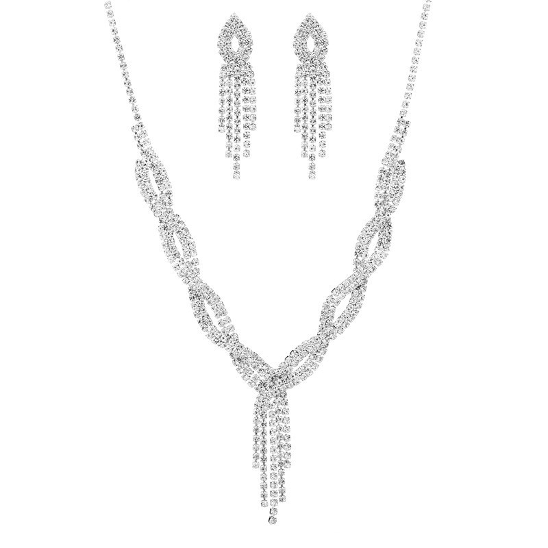 Crystal Bridal Jewelry Set silver plated necklace earrings Wedding jewelry sets for bride Bridesmaids women Bridal Accessories