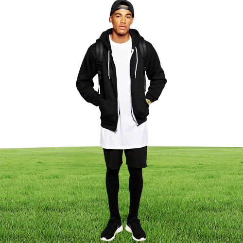 New Clothing Mens Black long t shirt Zipper Hip Hop longline extra long length tops tee tshirts for men tall tshirt