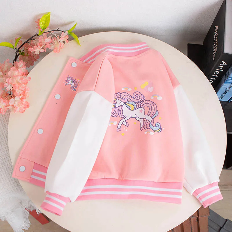 2023 Girls Cartoon Unicorn Jackets For 3 12 Years Teens Clothes Teenage Sports Outerwear Coat Spring Baseball Jacket 231228