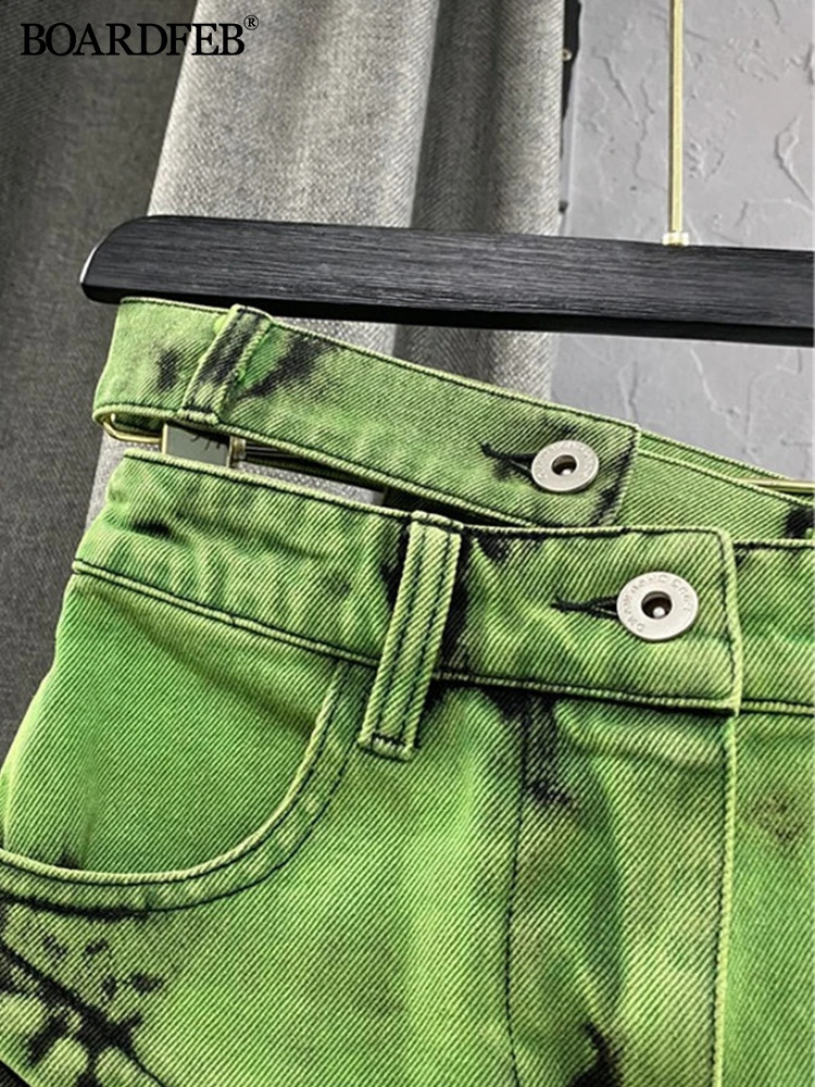 Women Denim Skirts Green Irregular Tie Dye Summer High Waist Mini Skirt Female Casual A Line Asymmetrical Short Jeans 231228