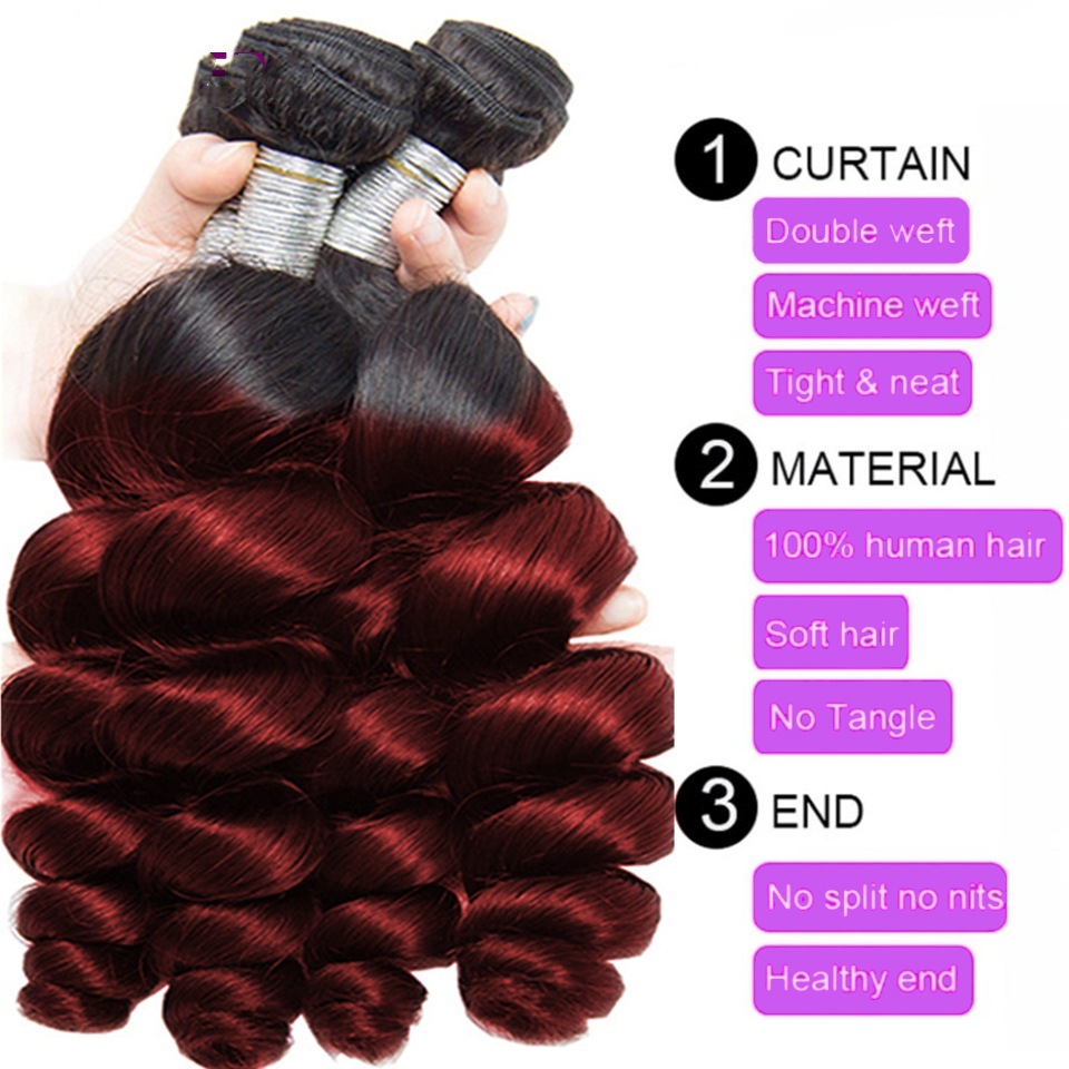 Brazilian Indian Peruvian 1B/99J Ombre Color 3 Bundles With 4X4 Lace Closure Free Part Loose Wave 10-30inch