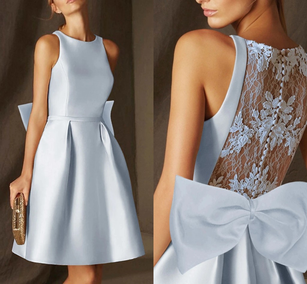 New Sky Blue Short Cocktail Party Dress Jewel Lace Appliques Satin Aline Birthday Club Gowns Robe De Soriee Vestidos De Festa