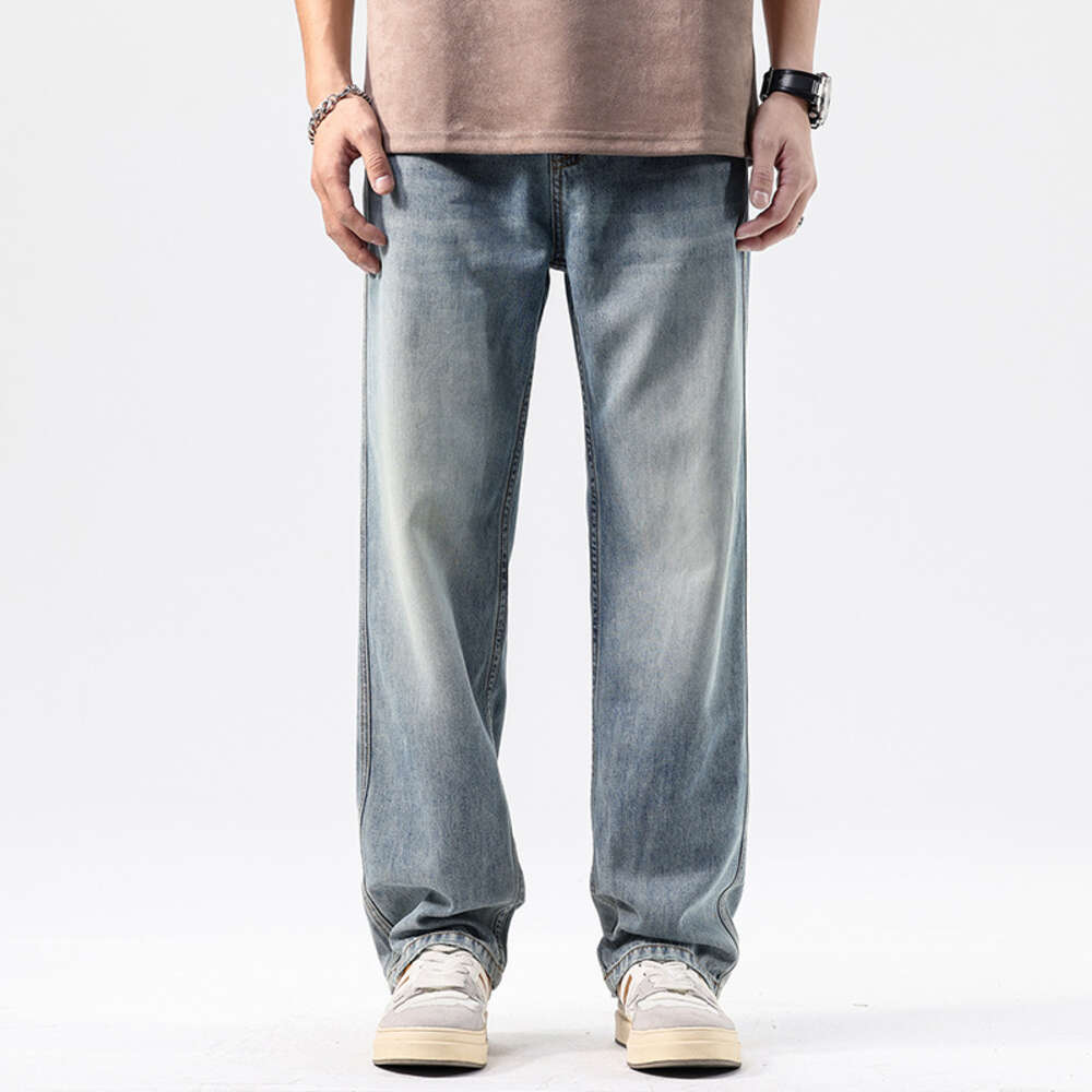 Elastic Loose Straight Jeans Men's Wide Legged Denim Pants Large Size Casual Trousers Korean Style Sportswear Brand Clothing