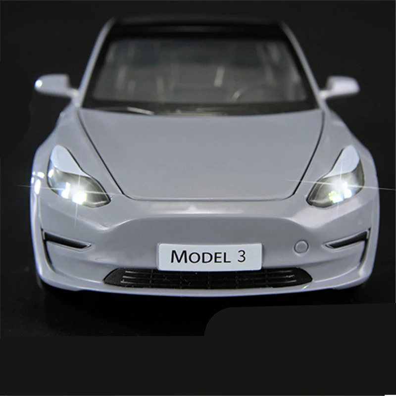1 24 Tesla Model 3 Model Y Alloy Car Model Diecast Metal Toy Vehicles Car Model Simulation Sound and Light Collection Kids Gifts 240115