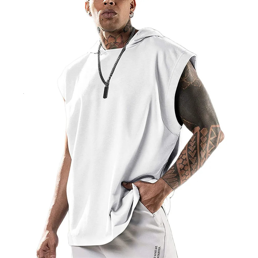 Men s Fitness Pullover Sports Casual Tank Top Sleeveless Hooded Vest Loose 231228