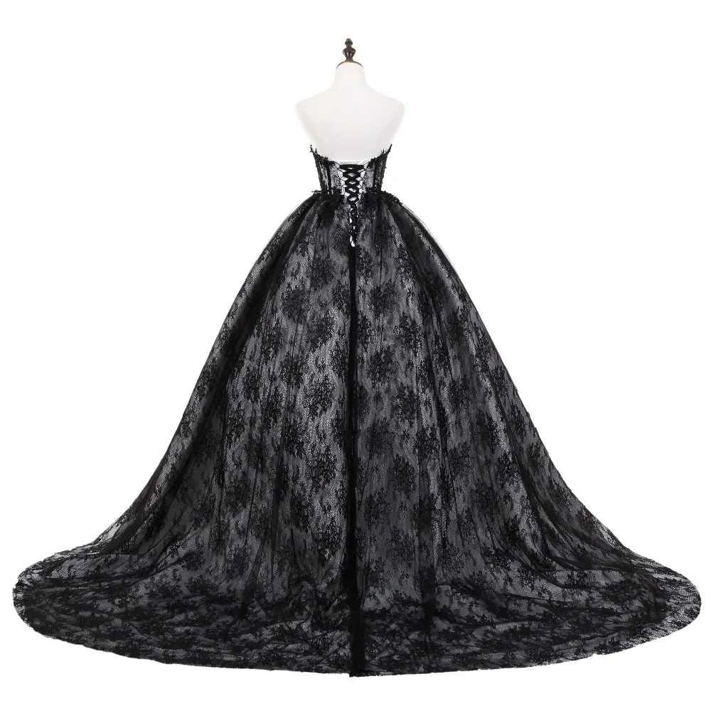 Black Lace Gothic Wedding Dress Court Train Sleeveless Sweetheart Neck Long Vintage Bridal Gowns Classic Ball Gown Vestidos De Novia