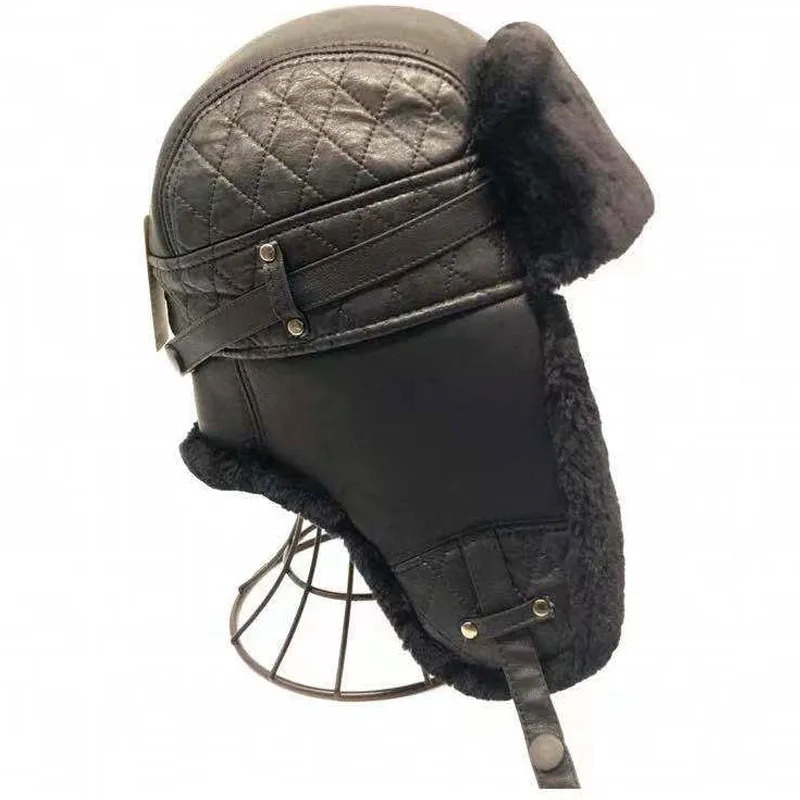 Winter Bomber Hat Men Leather Ear flap Warm Snow Ushanka Hats Dad Russia Soviet Faux Fur Caps aviation Gorro Ruso Hombre 231228