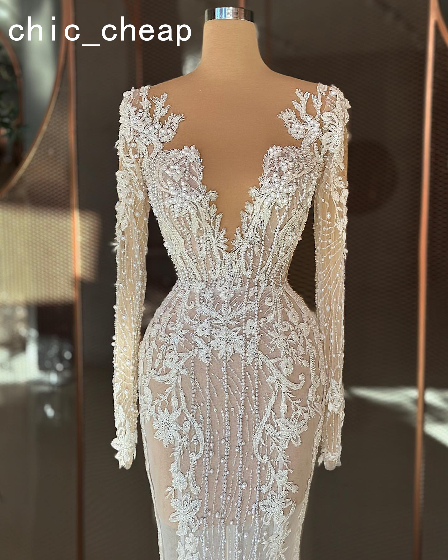 2024 Arabic Aso Ebi Plus Size White Mermaid Lace Wedding Dress Pearls See Through Vintage Bridal Gowns Dresses ZJ101