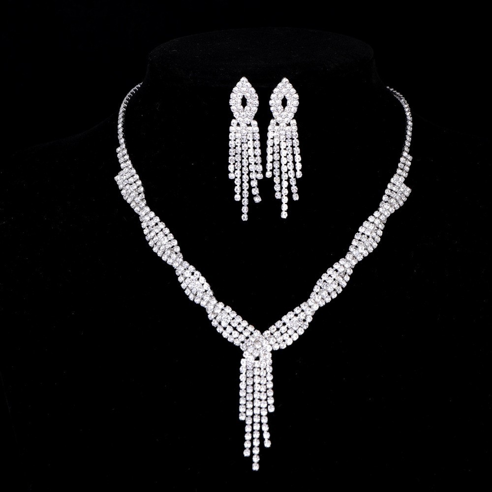 Crystal Bridal Jewelry Set silver plated necklace earrings Wedding jewelry sets for bride Bridesmaids women Bridal Accessories