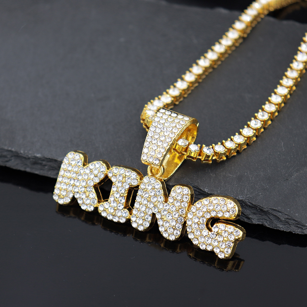Pendant Necklaces Men Women Hip Hop KING Letter Iced Out Crystal Miami Cuban Link Stainless steel Fried Dough Twists Tennis Diamond Chain Choker Jewel