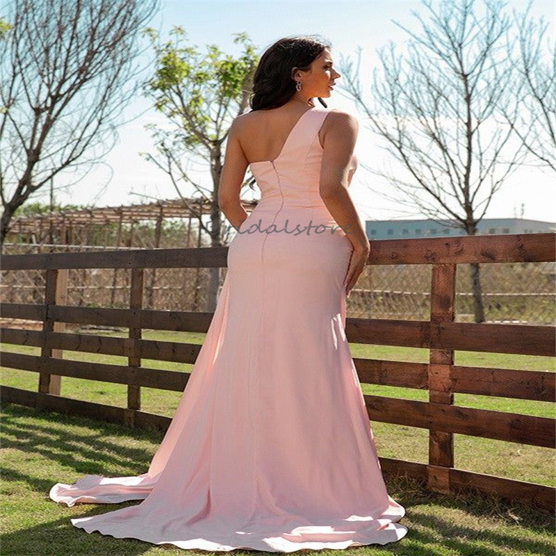 One Shoulder Pink Elegant Prom Dress 2024 Dubai Arabic Mermaid Plus Size Evening Gowns With Train Birthday Party Dress Outfits Vestio De Fiesta Charmi