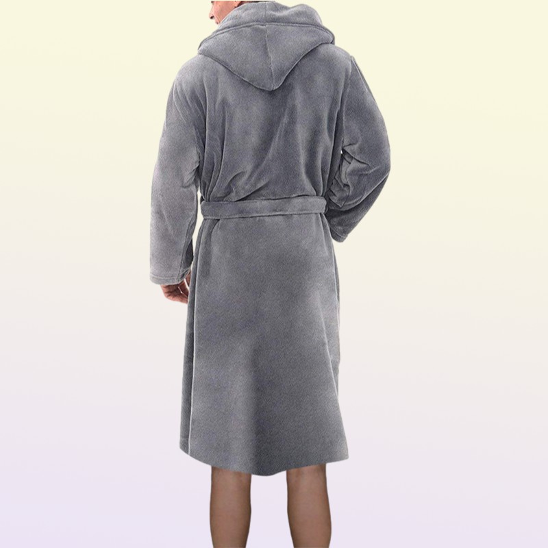 Mens Robes Men Casual Bathrobe Autumn Winter Solid Hooded Towel Soft Gown Midi Robe Nightgown Male Loose Home Wear 220826