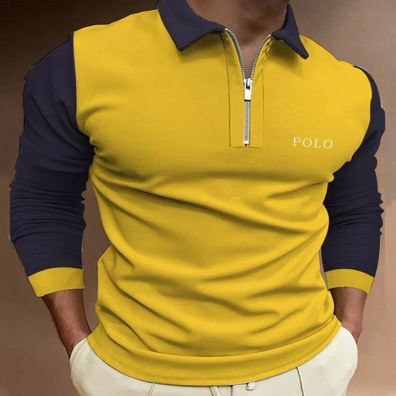 Mens Polo Line Simple 3D Print Zipper Long Sleeve Shirt for Men Button Down Fashion 231227