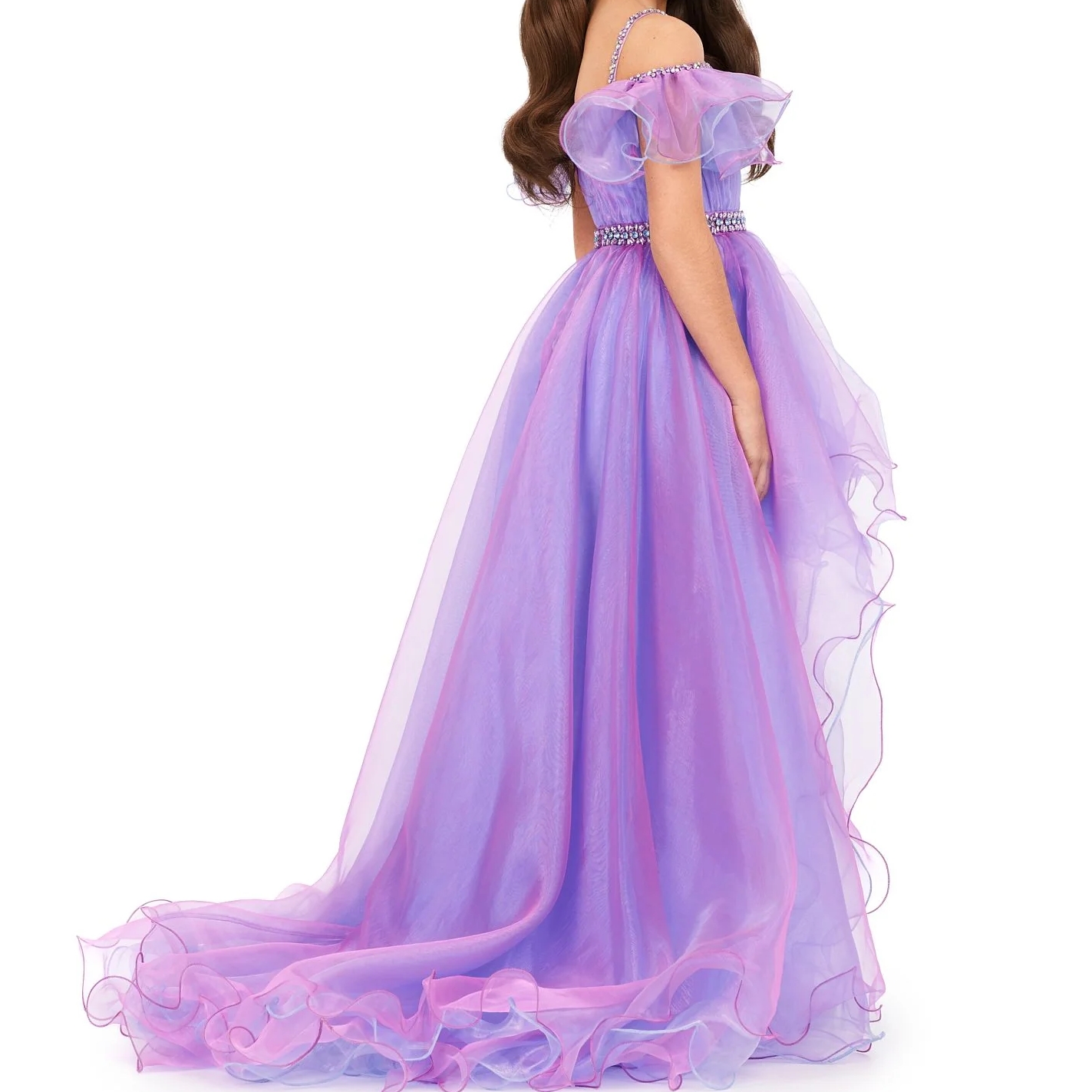 Two-Tone Girl's Pageant Dresses Hi-Lo Flower Girl Dress for Wedding Robe De Mariage Ruffled Organza Infant Toddler Kid 1st Communion Gown Lilac/S