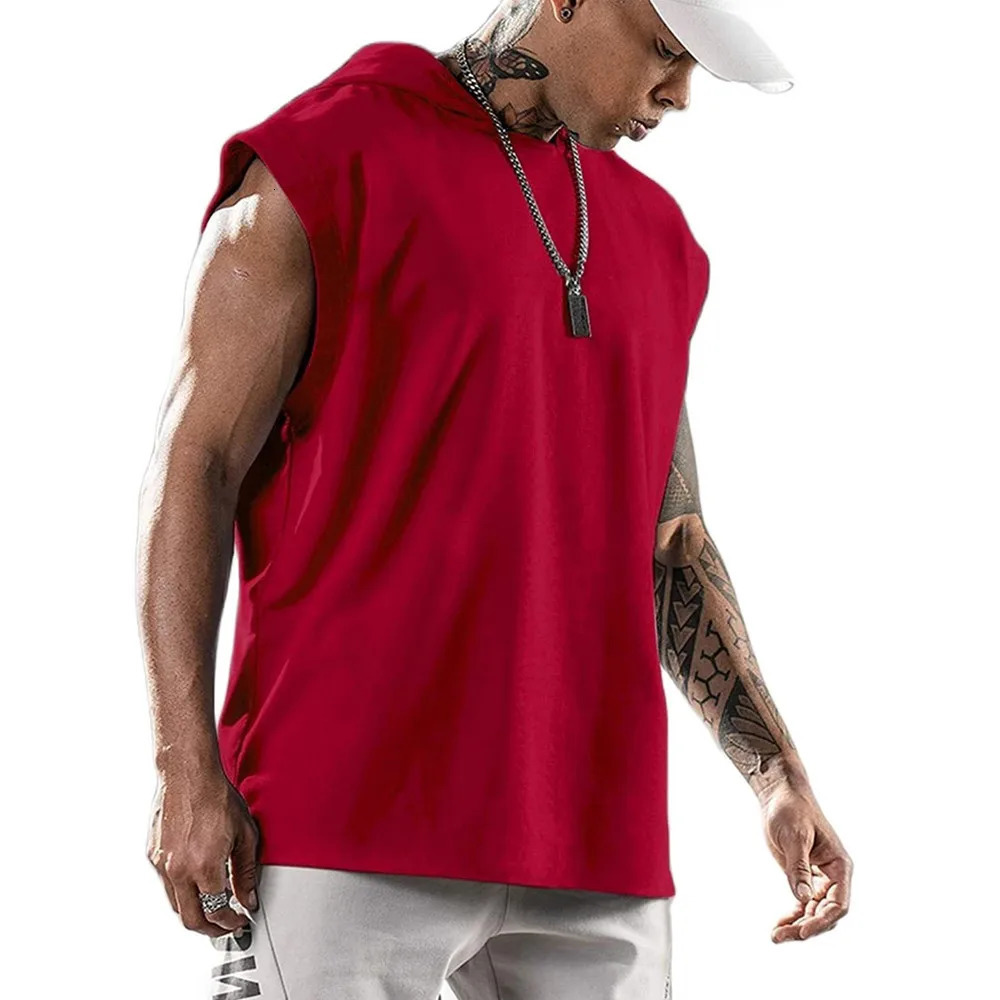 Men s Fitness Pullover Sports Casual Tank Top Sleeveless Hooded Vest Loose 231228