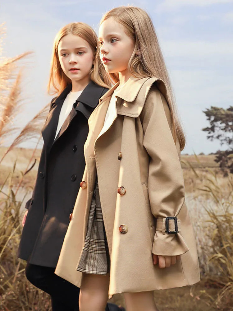 3 14 years Spring Autumn Girls Windbreaker Trench Coat Windproof Children Kid s Mid Length Jacket Baby Teenagers Overcoat 231228