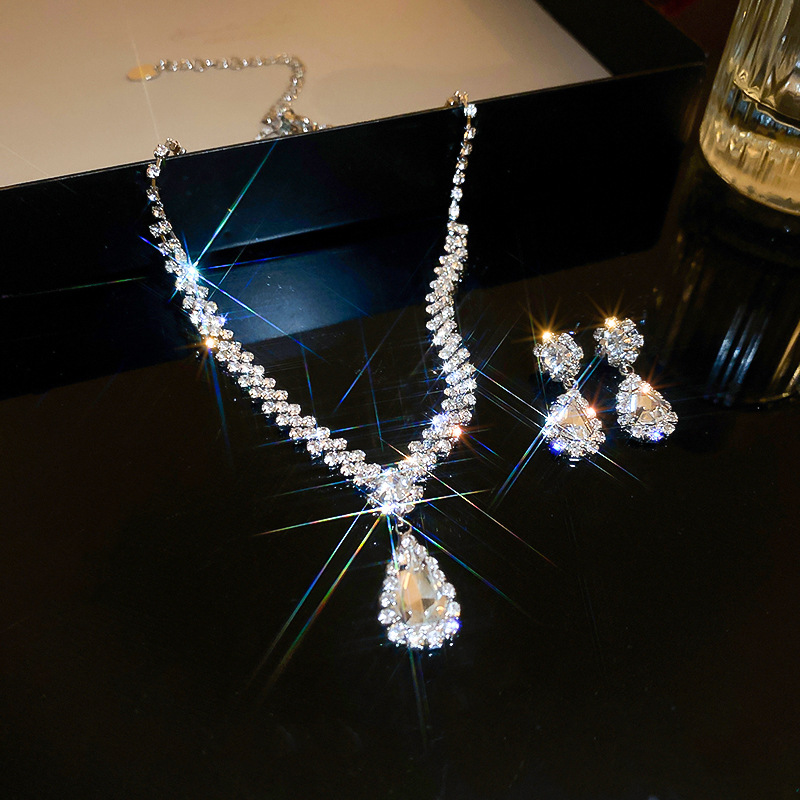 Crystal Bridal Jewelry Set silver plated necklace earrings Wedding jewelry sets for Bridesmaids Bridal Accessories