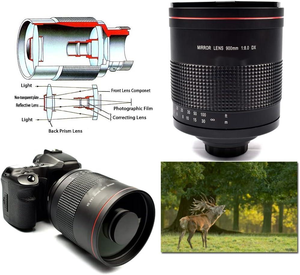 900mm F8.0 Telephoto Mirror Lens for Nikon D850 D810 D800 D750 D700 D610 Canon EOS Rebel T8i T7i 90D 80D 77D 70D 50D 6D 5D Pentax Sony Olympus FULL FR