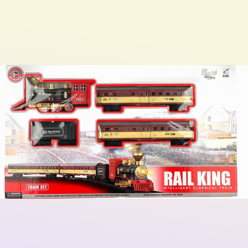 Engine Cargo Car and Long Tracks Electric Track Toy Train Set with Steam Locomotive Battery Operated Play Toys with Smoke Light So