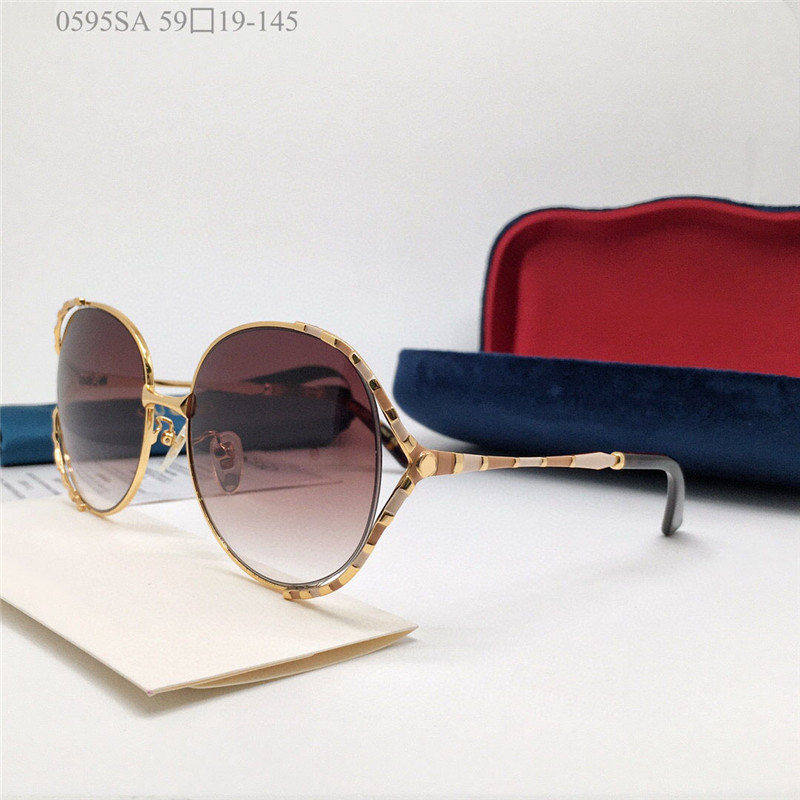 New fashion designer women sunglasses 0595 large frame round hollow frame simple popular glasses top quality uv400 lens outdoor eyewear