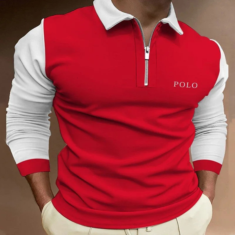 Mens Polo Line Simple 3D Print Zipper Long Sleeve Shirt for Men Button Down Fashion 231227