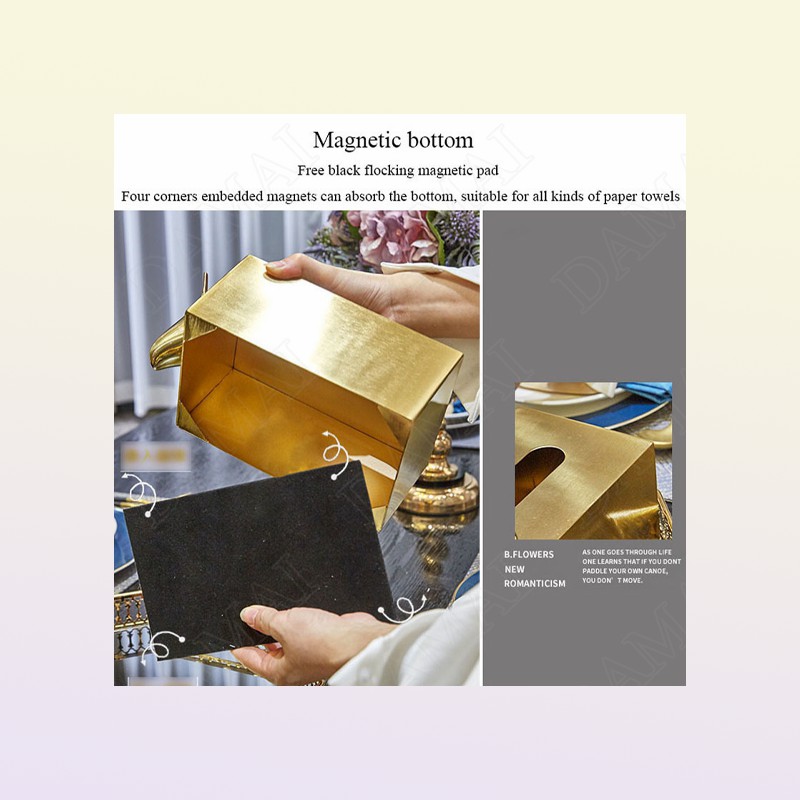 Tissue Boxes Napkins Gilded Metal Tissue Box Fawn Decoration Box Magnet Adsorption Animal Napkins Organizer Dining Table Home Deco2396424