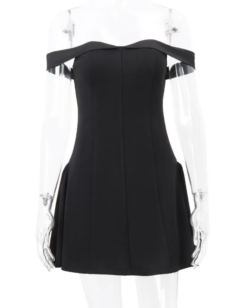 JULISSA MO Elegant Women s 2024 Off shoulder A Line Solid Backless Mini Dress For Femme Sexy Party Clubwear Evening 231228