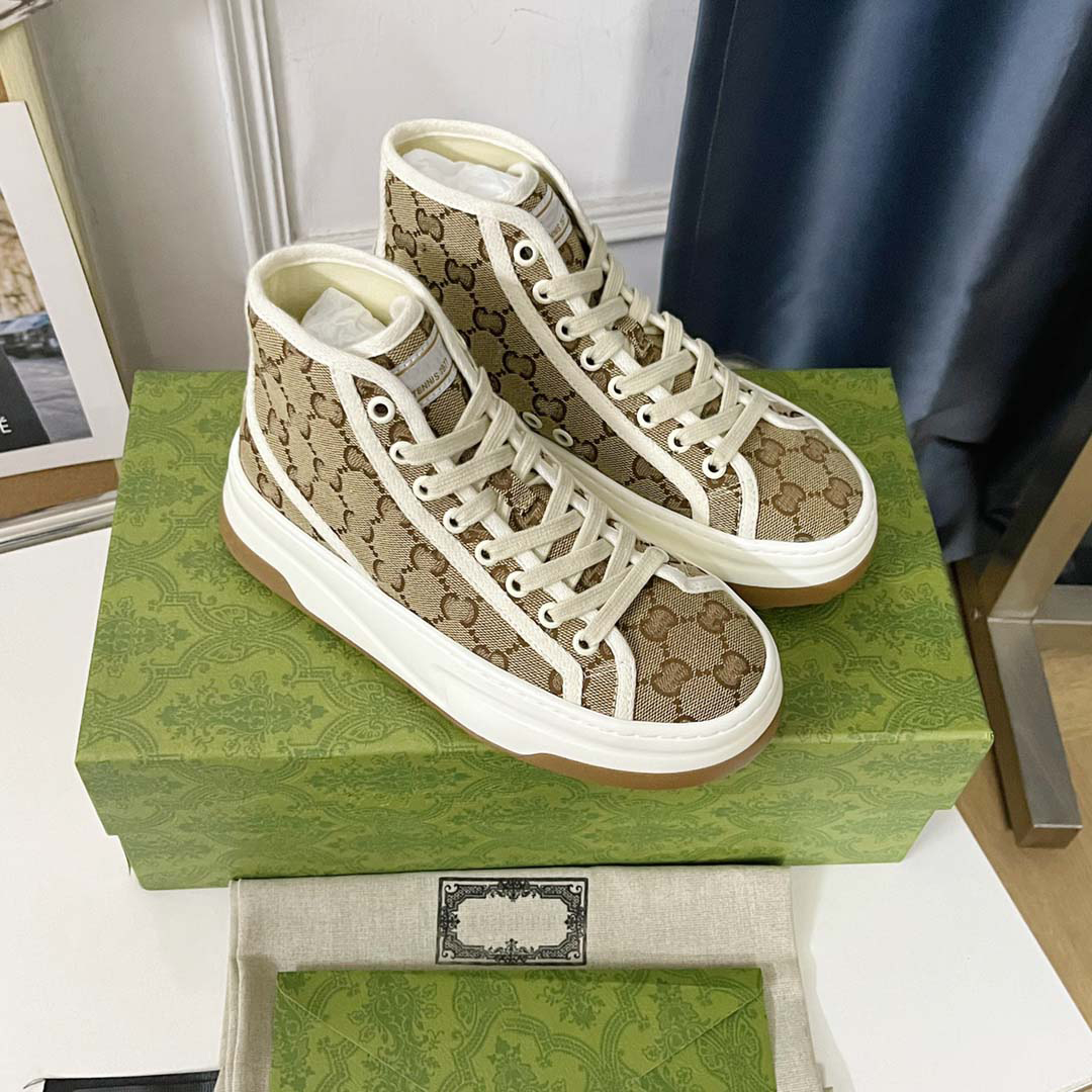 Designer shoe woman Chunky Sole Canvas Shoes Womens High Top Sneaker Classic Beige and Ebony Women Rubber Embroidered Vintage Casual Sneakers Size 35-42