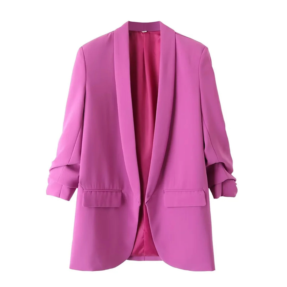 PB ZA 2023 Spring and Autumn Urban Leisure Versatile Candy Women s Pleated Sleeve Blazer 231228