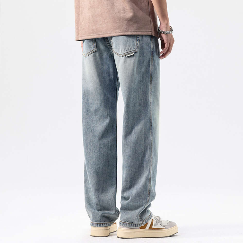 Elastic Loose Straight Jeans Men's Wide Legged Denim Pants Large Size Casual Trousers Korean Style Sportswear Brand Clothing