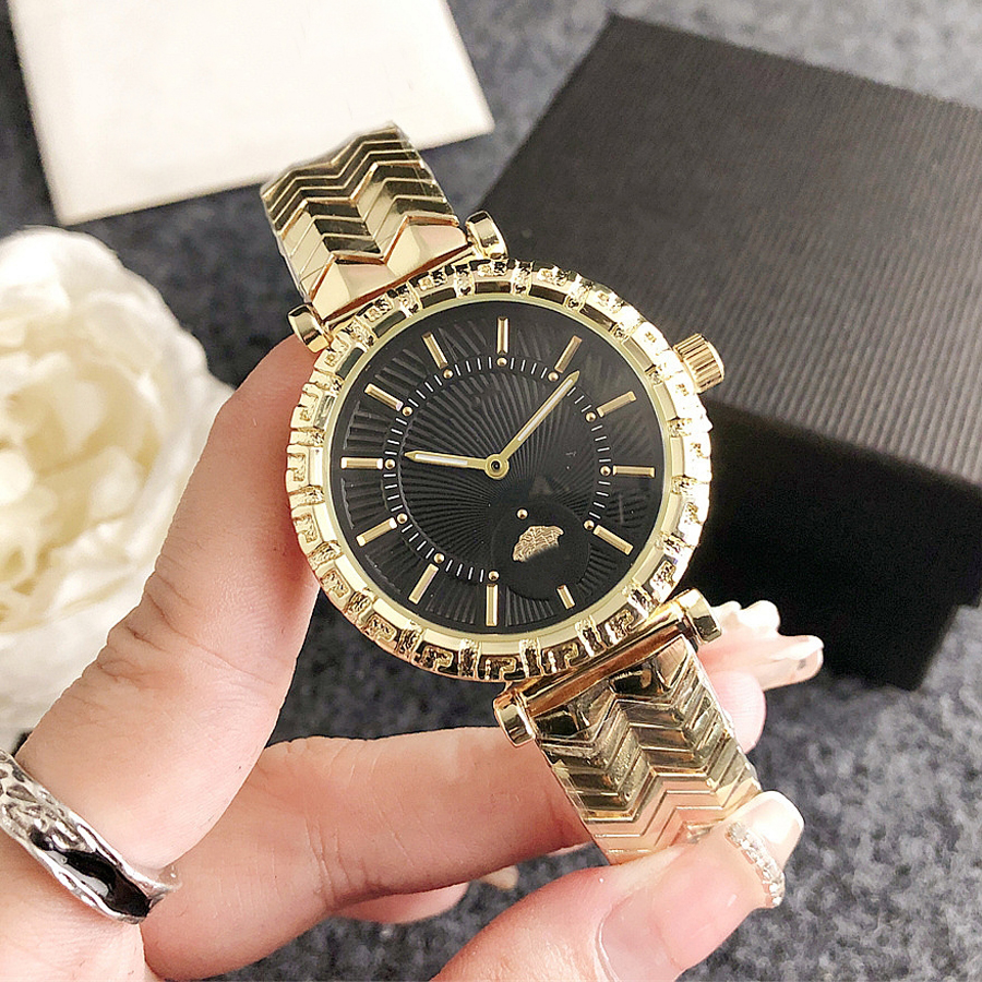 Fashion Full Brand Wrist Watches Women Girl Head Dial Style Steel Metal Band Quartz Clock VE 84