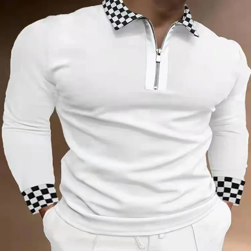 Mens Polo Line Simple 3D Print Zipper Long Sleeve Shirt for Men Button Down Fashion 231227