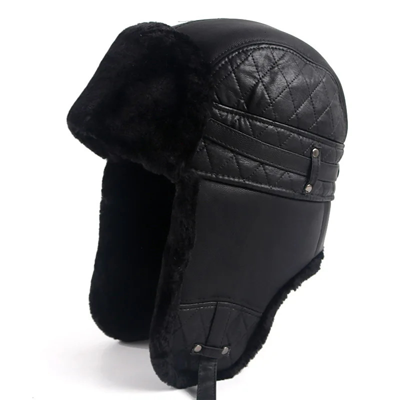 Winter Bomber Hat Men Leather Ear flap Warm Snow Ushanka Hats Dad Russia Soviet Faux Fur Caps aviation Gorro Ruso Hombre 231228