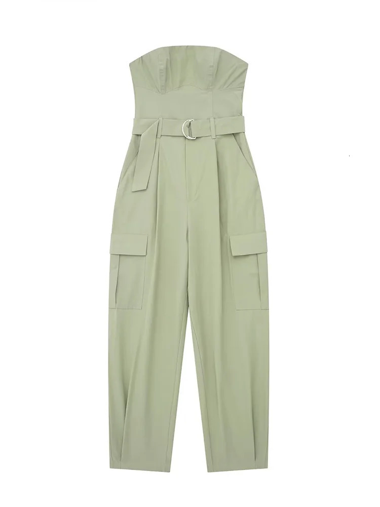 Sexy Strapless Jumpsuits With Belt For Women Causal Solid Sleeveless Wrapped Chest Summer Fashion Jumpsuit Full Cargo Pants 231227