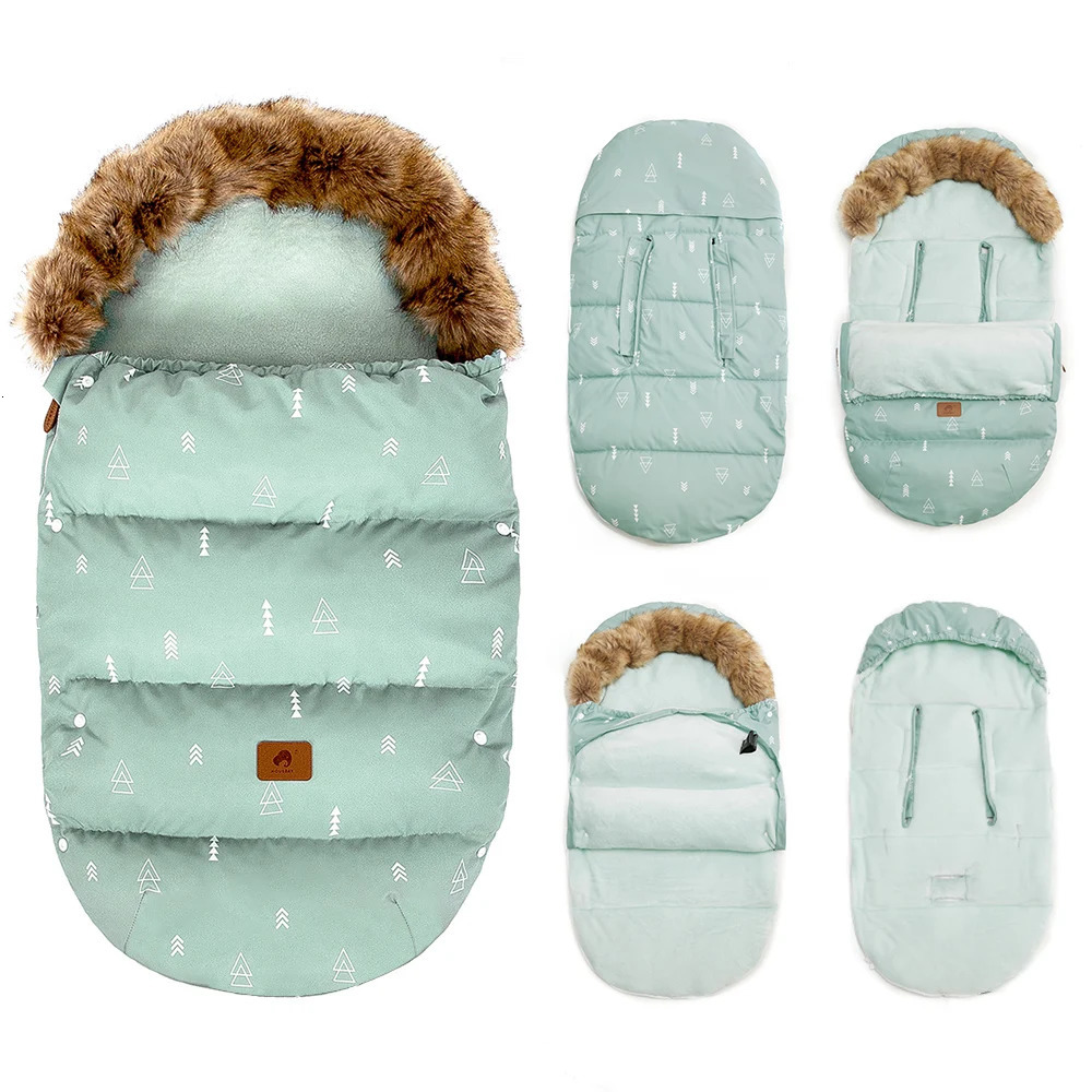 Stroller Footmuff Winter Baby Sleeping Bag In Pram Removable Thicker Fur Collar Warm Flannel born Baby Envelope 231227