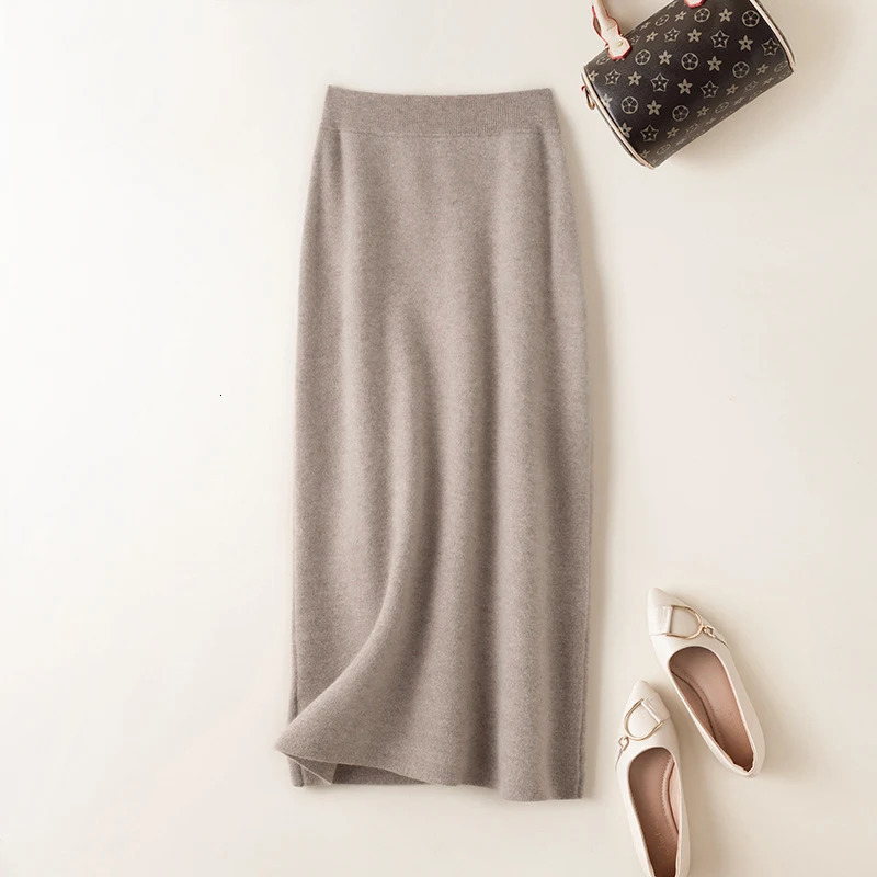 Korean Winter Cashmere Knitted long skirts for women y2k fashion Mid-Length High Waist A-line Skirts Female Wool Bottoms 231228