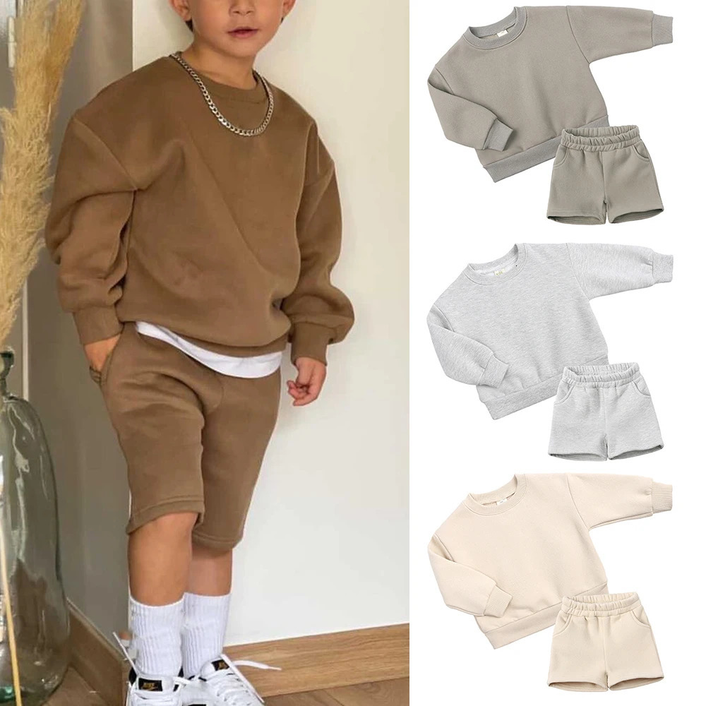 2023 Children Kids Fleece Autumn Outfits Clothes Solid Cotton Warm Sportswear Korean Style For Toddler Boys Girls Suit 231228