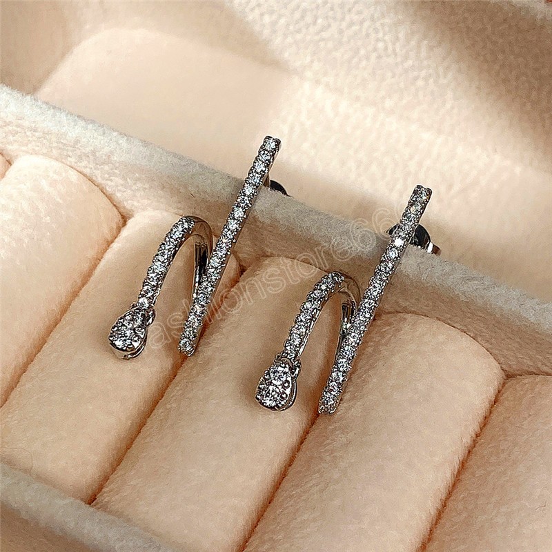 Creative Shaped Irregular Stud Earrings for Women CZ Silver Color Delicate Lady's Ear Accessories Fashion Jewelry